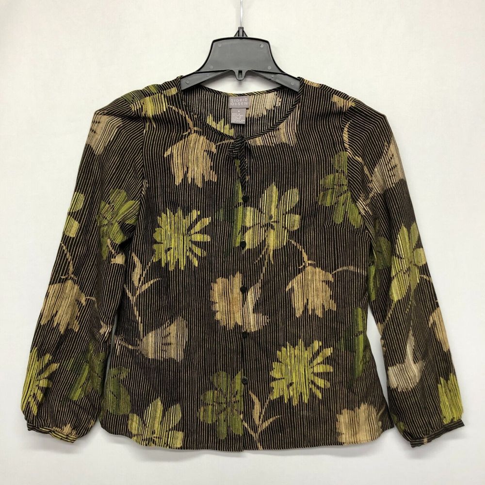 Sigrid Olsen Women Blouse Top Button Shirt Size Small Wool Silk Floral B243 -13